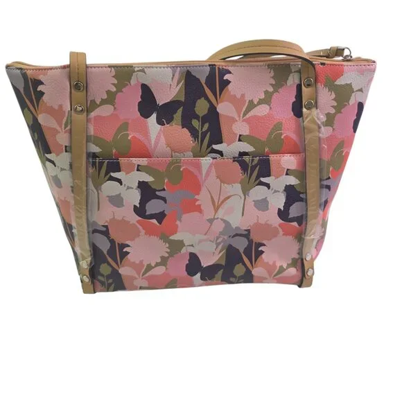 Tahari Mackenzie Vegan Leather Zipper Close Floral Butterfly Tote Bag Purse NWT - Picture 9 of 15